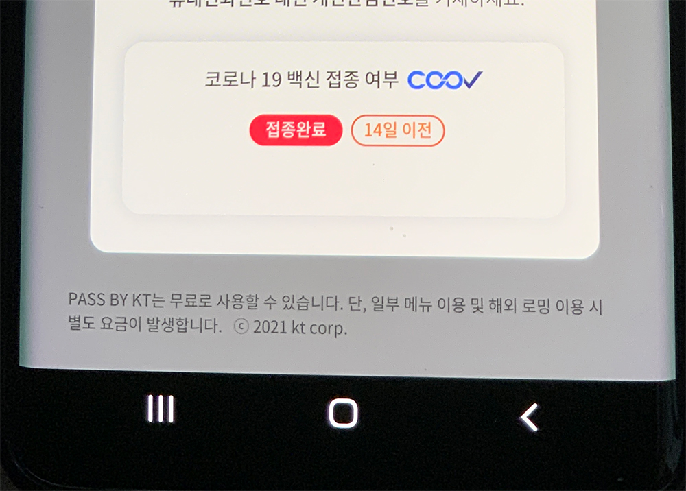 PASS 접종 완료 화면