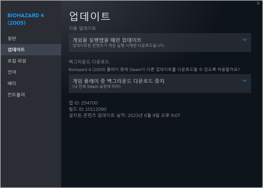 스팀 업데이트 설정